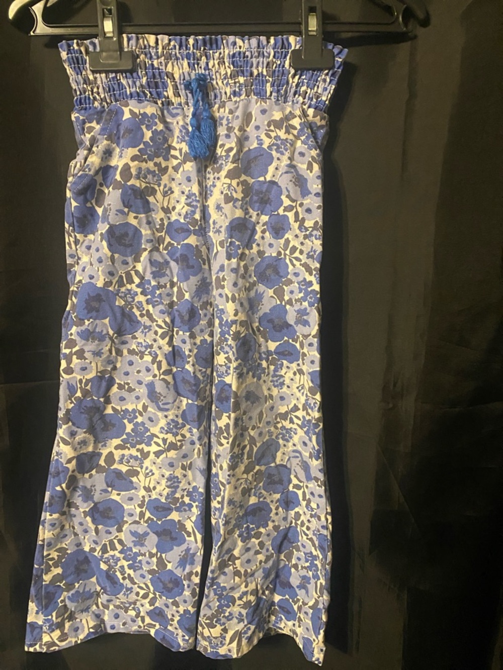 Blue Floral Wide-Leg Smocked Waist Pants